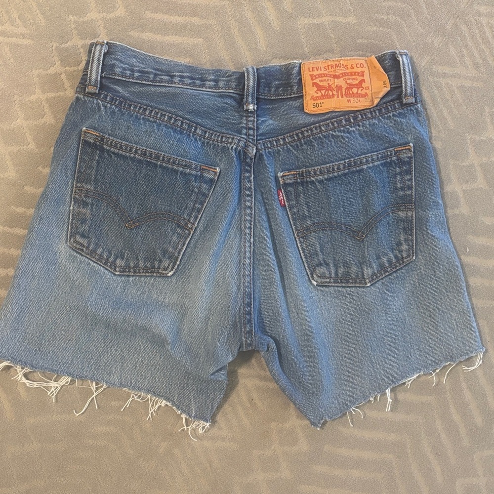 Levi's Blue Denim Cutoff Shorts with Frayed Hem